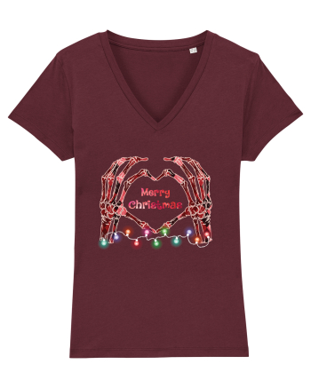 Skeleton Hands Merry Christmas Burgundy