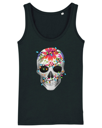 Skull With Christmas Lights Black