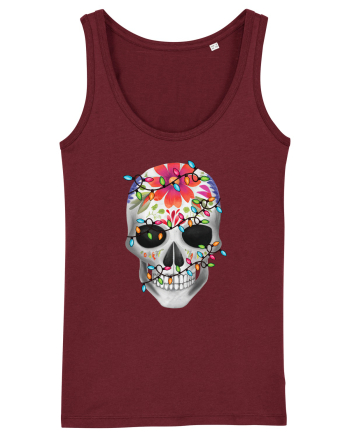Skull With Christmas Lights Burgundy