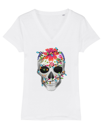 Skull With Christmas Lights White