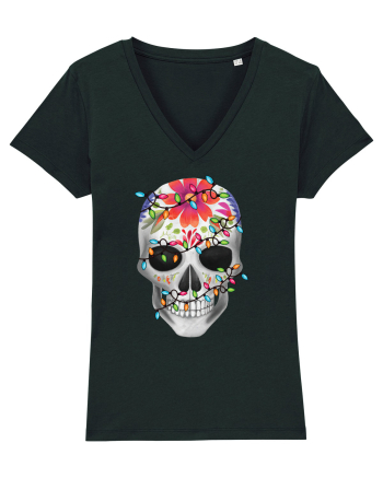 Skull With Christmas Lights Black