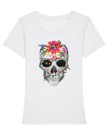 Skull With Christmas Lights White