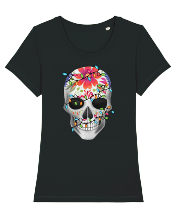 Skull With Christmas Lights Black