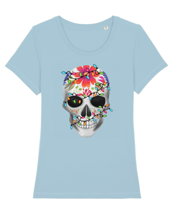 Skull With Christmas Lights Sky Blue