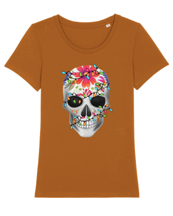 Skull With Christmas Lights Roasted Orange