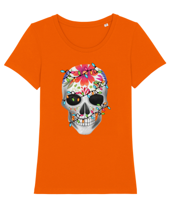 Skull With Christmas Lights Bright Orange