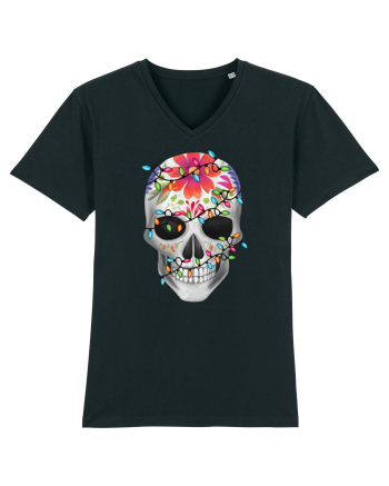 Skull With Christmas Lights Black