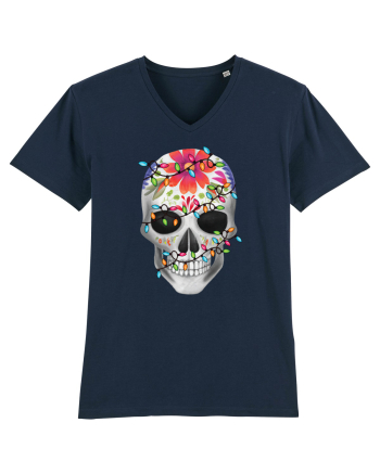 Skull With Christmas Lights French Navy