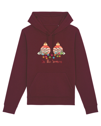 Tis' The Season Christmas Skeleton Hands Burgundy