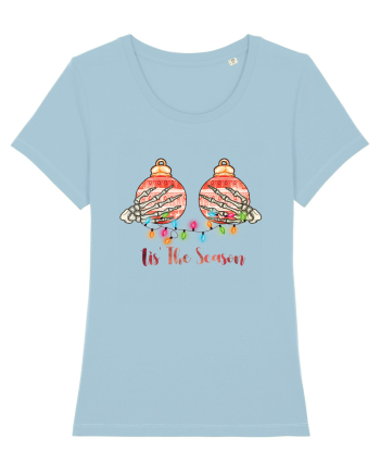 Tis' The Season Christmas Skeleton Hands Sky Blue