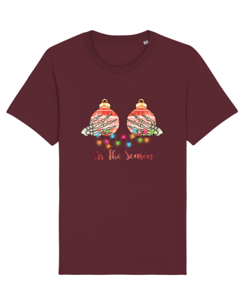 Tis' The Season Christmas Skeleton Hands Burgundy