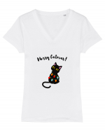 Merry Catmas Tricou mânecă scurtă guler V Damă Evoker