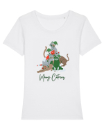 Merry Catmas Green Tricou mânecă scurtă guler larg fitted Damă Expresser