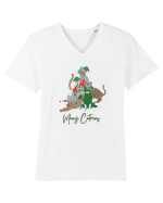 Merry Catmas Green Tricou mânecă scurtă guler V Bărbat Presenter