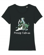 Merry Catmas white Tricou mânecă scurtă guler larg fitted Damă Expresser