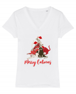 merry catmas red Tricou mânecă scurtă guler V Damă Evoker