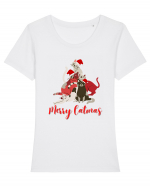 merry catmas red Tricou mânecă scurtă guler larg fitted Damă Expresser