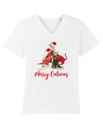 merry catmas red Tricou mânecă scurtă guler V Bărbat Presenter