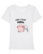 cand o zbura porcul Tricou mânecă scurtă guler larg fitted Damă Expresser