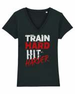 Train hard Hit harder Tricou mânecă scurtă guler V Damă Evoker