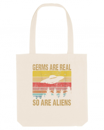 Germs Are Real So Are Aliens Retro Distressed Sunset Alien UFO Natural
