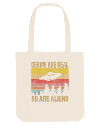 Germs Are Real So Are Aliens Retro Distressed Sunset Alien UFO Natural