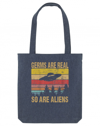 Germs Are Real So Are Aliens Retro Distressed Sunset Alien UFO Midnight Blue