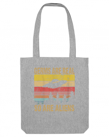 Germs Are Real So Are Aliens Retro Distressed Sunset Alien UFO Heather Grey