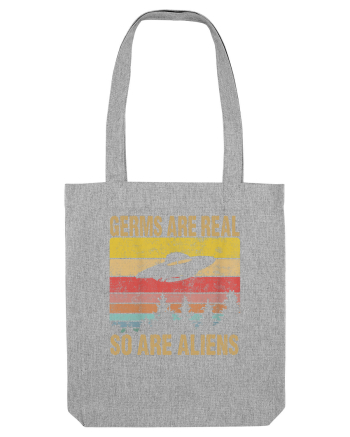 Germs Are Real So Are Aliens Retro Distressed Sunset Alien UFO Heather Grey