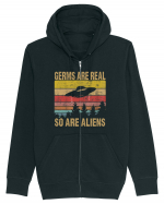 Germs Are Real So Are Aliens Retro Distressed Sunset Alien UFO Hanorac cu fermoar Unisex Connector