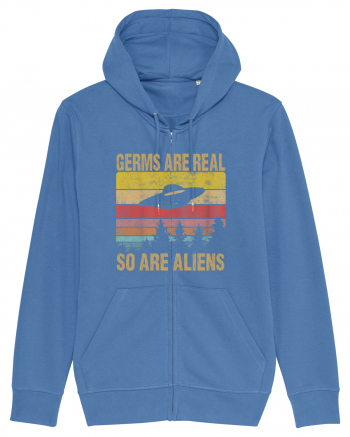 Germs Are Real So Are Aliens Retro Distressed Sunset Alien UFO Bright Blue