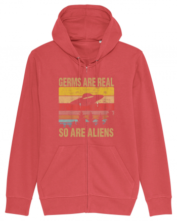 Germs Are Real So Are Aliens Retro Distressed Sunset Alien UFO Carmine Red