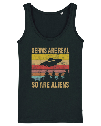 Germs Are Real So Are Aliens Retro Distressed Sunset Alien UFO Black