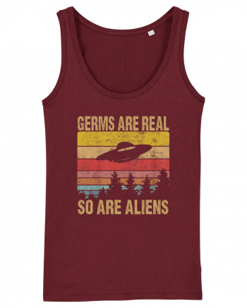Germs Are Real So Are Aliens Retro Distressed Sunset Alien UFO Burgundy