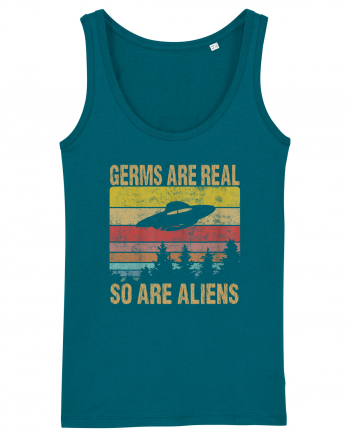 Germs Are Real So Are Aliens Retro Distressed Sunset Alien UFO Ocean Depth