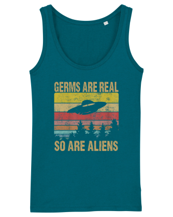Germs Are Real So Are Aliens Retro Distressed Sunset Alien UFO Ocean Depth