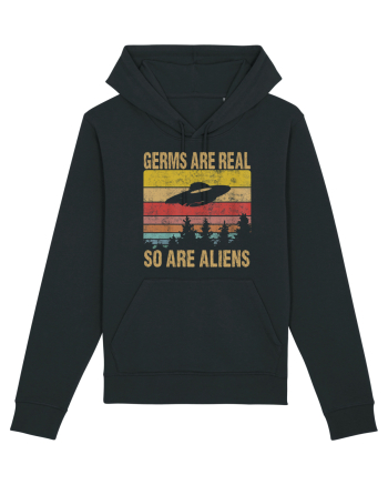 Germs Are Real So Are Aliens Retro Distressed Sunset Alien UFO Black