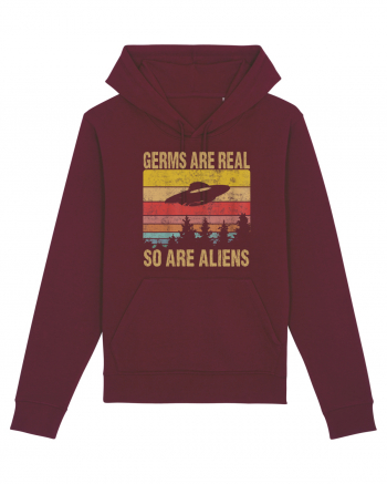 Germs Are Real So Are Aliens Retro Distressed Sunset Alien UFO Burgundy
