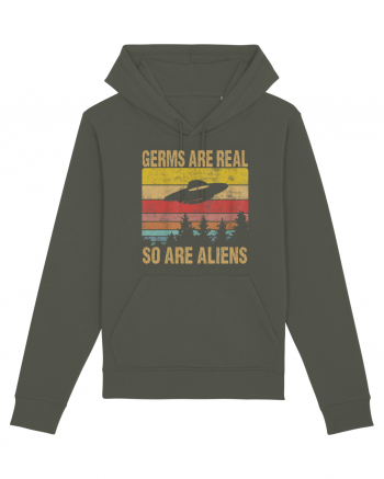 Germs Are Real So Are Aliens Retro Distressed Sunset Alien UFO Khaki