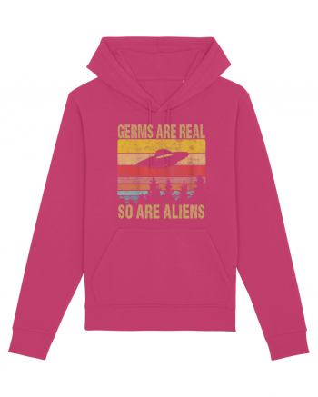 Germs Are Real So Are Aliens Retro Distressed Sunset Alien UFO Raspberry
