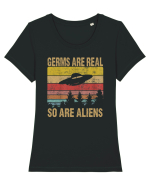 Germs Are Real So Are Aliens Retro Distressed Sunset Alien UFO Tricou mânecă scurtă guler larg fitted Damă Expresser