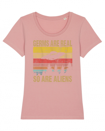 Germs Are Real So Are Aliens Retro Distressed Sunset Alien UFO Canyon Pink
