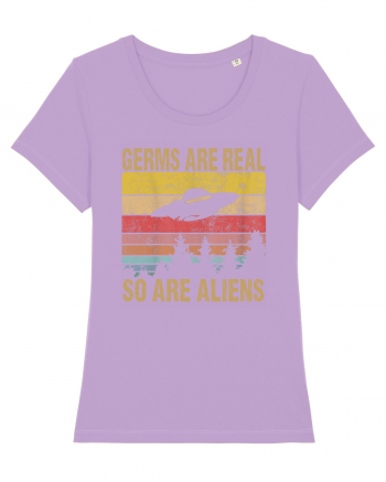 Germs Are Real So Are Aliens Retro Distressed Sunset Alien UFO Lavender Dawn