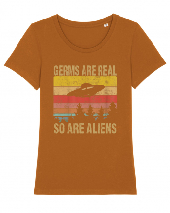 Germs Are Real So Are Aliens Retro Distressed Sunset Alien UFO Roasted Orange