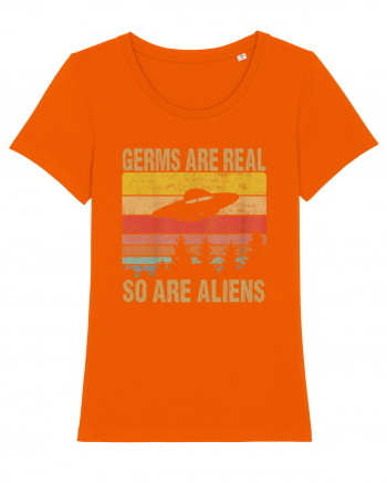 Germs Are Real So Are Aliens Retro Distressed Sunset Alien UFO Bright Orange