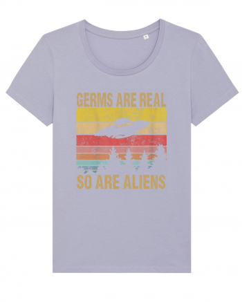 Germs Are Real So Are Aliens Retro Distressed Sunset Alien UFO Lavender