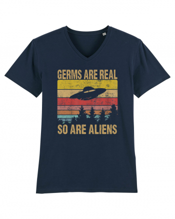 Germs Are Real So Are Aliens Retro Distressed Sunset Alien UFO French Navy
