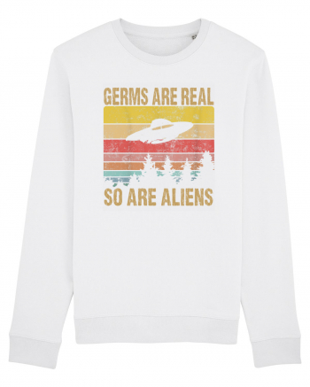 Germs Are Real So Are Aliens Retro Distressed Sunset Alien UFO White