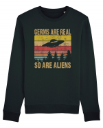 Germs Are Real So Are Aliens Retro Distressed Sunset Alien UFO Bluză mânecă lungă Unisex Rise