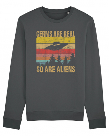 Germs Are Real So Are Aliens Retro Distressed Sunset Alien UFO Anthracite